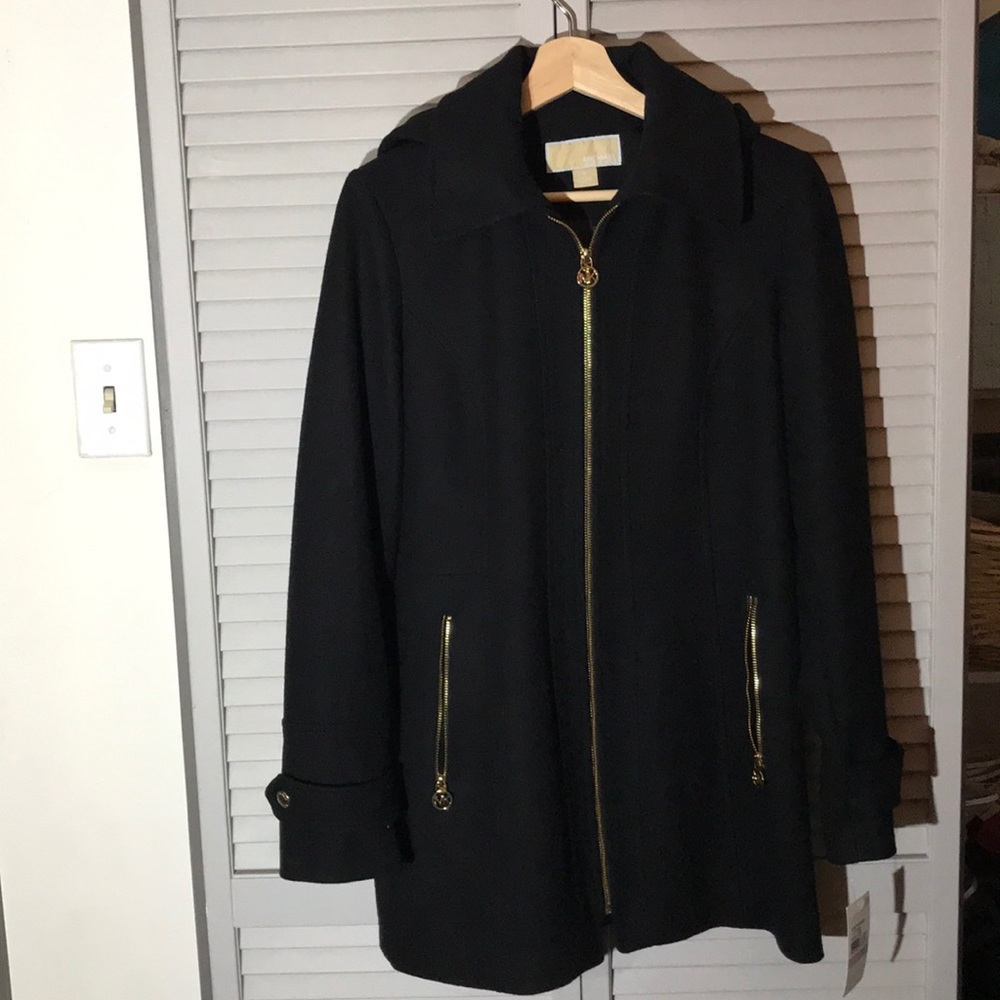 Michael Kors Black Wool Coat with Hood NWT